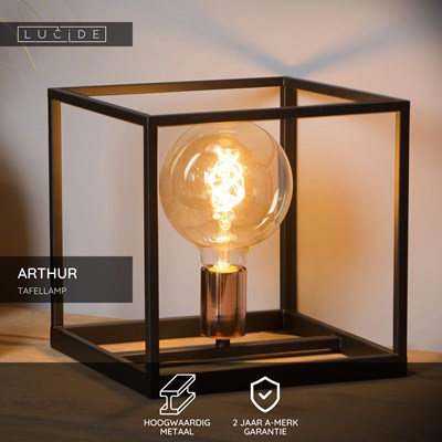 Lucide ARTHUR - Tafellamp - 1xE27 - Zwart